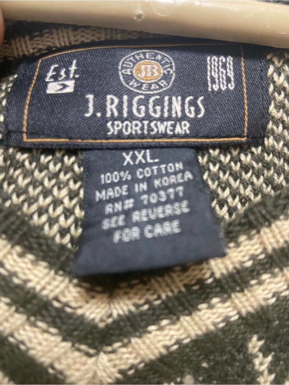 Vintage J Riggings Argyle V-Neck Knit Sweater Vest - Dark Green/Cream 2XL - Picture 3 of 4